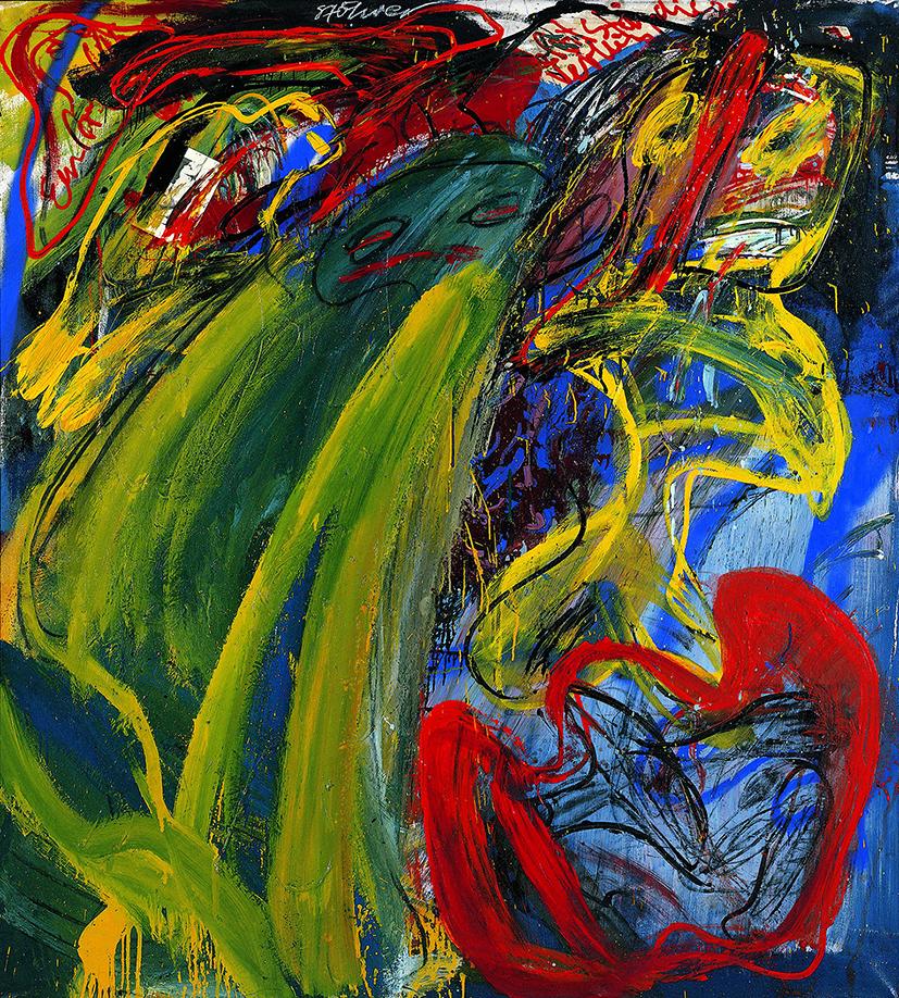 Walter Stöhrer, Yellow Figures, 1970-76, Mixed Media on Canvas, 200 x 180 cm. Courtesy: Galerie Georg Nothelfer