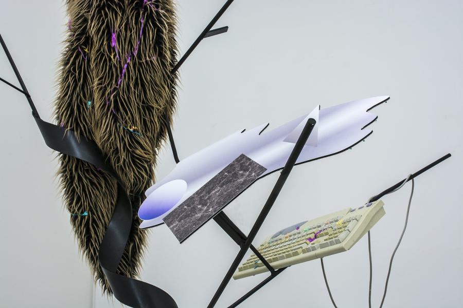 Matyáš Chochola, Installation view at Telepresence of a Gasoline Warlock of the Digital Era and his Green-Brown Gown-Clad Marten in the Temple of Heavens During Late New Moon, GAVU Cheb, 2015.