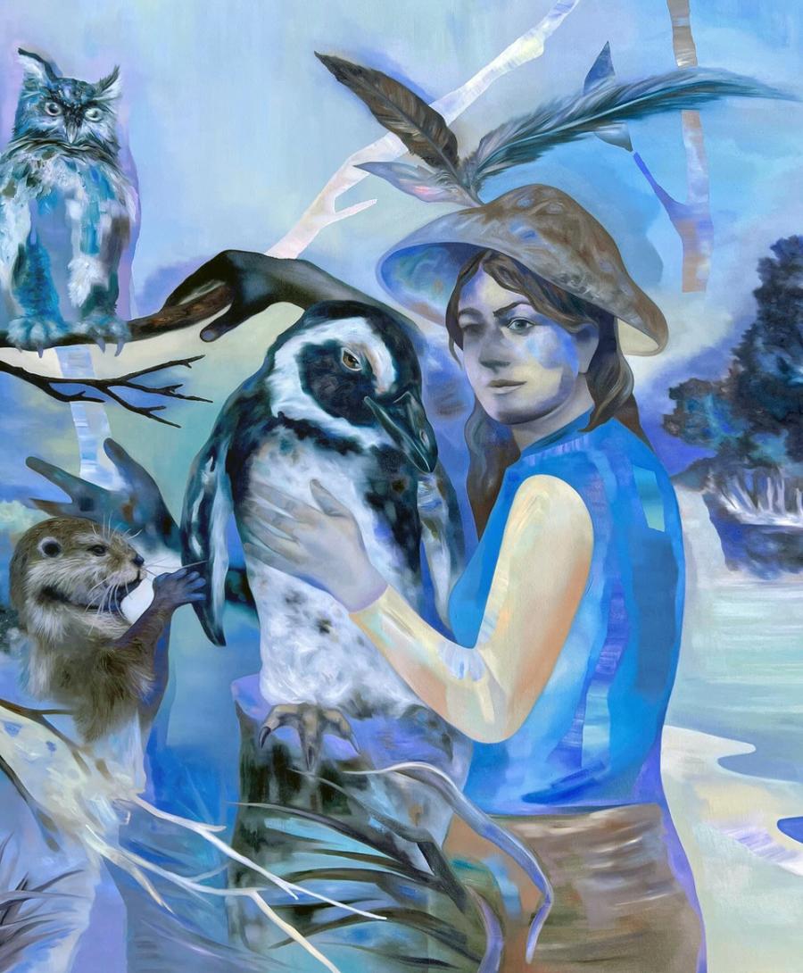 Sebastian Osterhaus, Die Zusammenkunft des Seins, oil on Canvas, 2024, 105x160 cm (Detail)