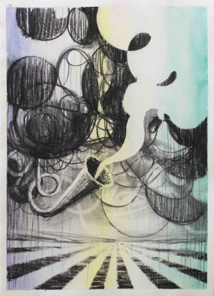 Matthias Moravek, "will echo wit laughter", watercolour and charcoal on paper, Detail, 2022 Matthias Moravek, "will echo wit laughter", watercolour and charcoal on paper, Detail, 2022
