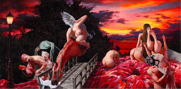 Nguyen Xuan Huy, Waiting until the Sun sets, 2015, oil on canvas, 220 x 450 cm, Courtesy Galerie Rothame