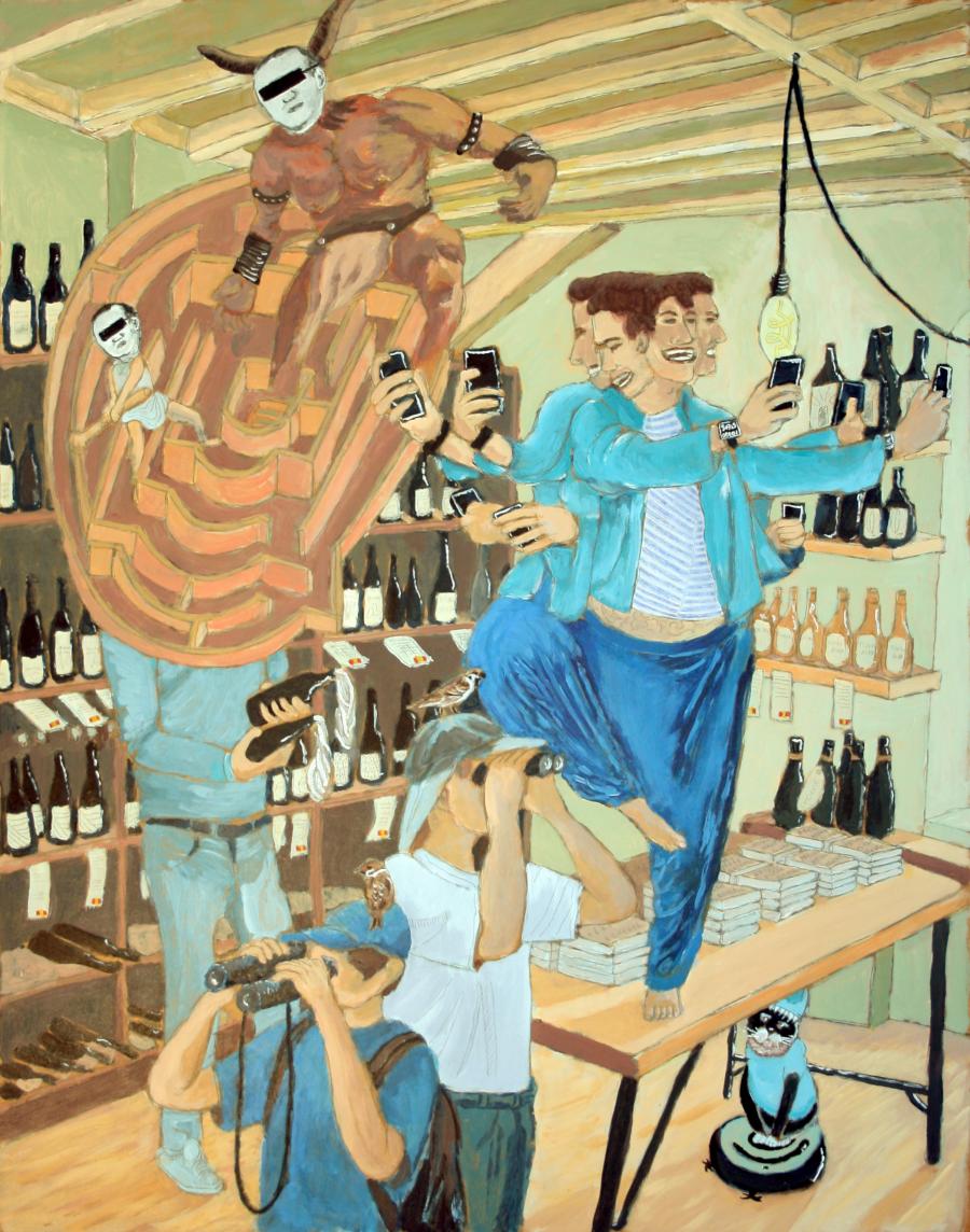 Álvaro Sendra González, Wineshop, 2023, Acryl auf Leinwand, 65 x 85 cm