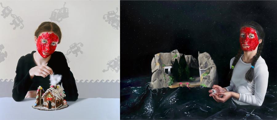 René Schoemakers, In Through The Out Door, 2018, Acrylic on canvas, 130 x130 cm(left part), 130 x 170 cm (right part)