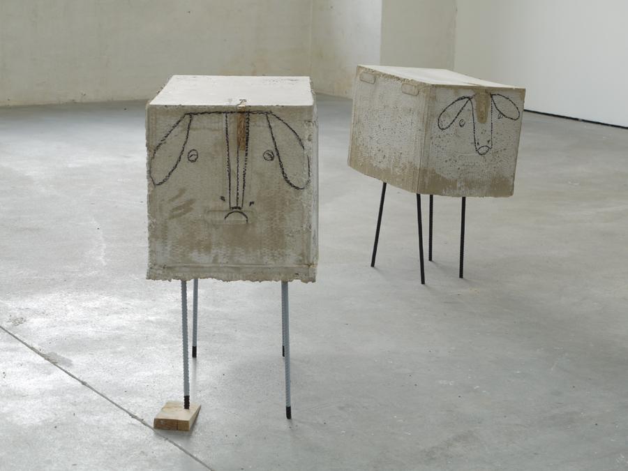 Judith Hopf, "Flock of Sheep" (detail), 2013. Concrete, armoring iron, Styrofoam, wood, charcoal. Courtesy the artist and Deborah Schamoni