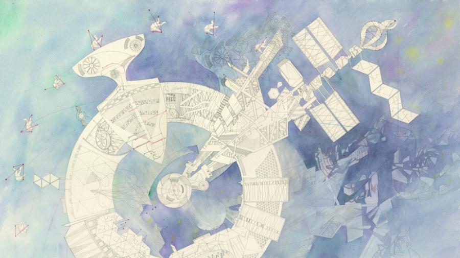 And if your head explodes with the dark forebodings to, I'll see you on the dark side of the moon - No.2 Watercolour, pencil and color pencil on paper 2016 36.8 x 65 cm Courtesy the artist and Edmond Gallery