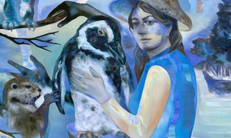 Sebastian Osterhaus, Die Zusammenkunft des Seins, oil on Canvas, 2024, 105x160 cm (Detail)