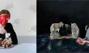 René Schoemakers, In Through The Out Door, 2018, Acrylic on canvas, 130 x130 cm(left part), 130 x 170 cm (right part)