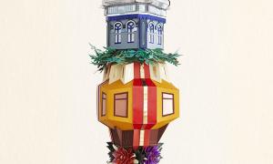 image: Lacy Barry: Pillar, Medium: cardboard frame & paper approx. size 100cm tall by 25cm wide artwork & copyright Lacy Barry